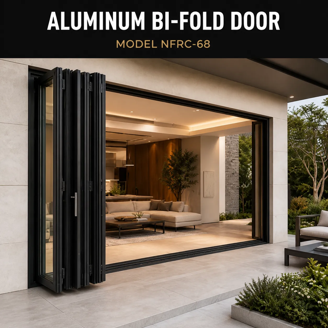 Custom aluminum bifold door supplied for a wide residential opening